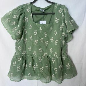 Polagram Sage Floral Blouse NWT 1XL